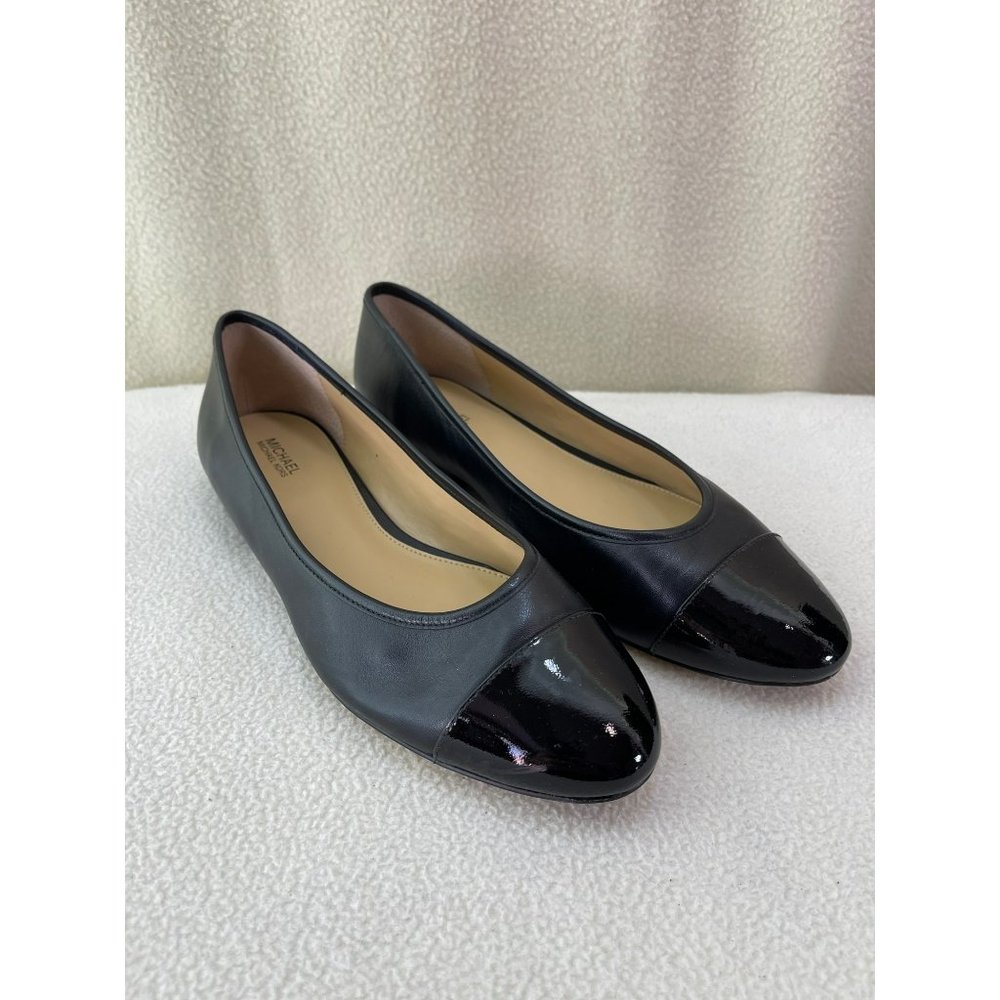 Michael Kors Sabrina Cap-Toe Ballet Flats, Glossy & Matte Black, Size 9M